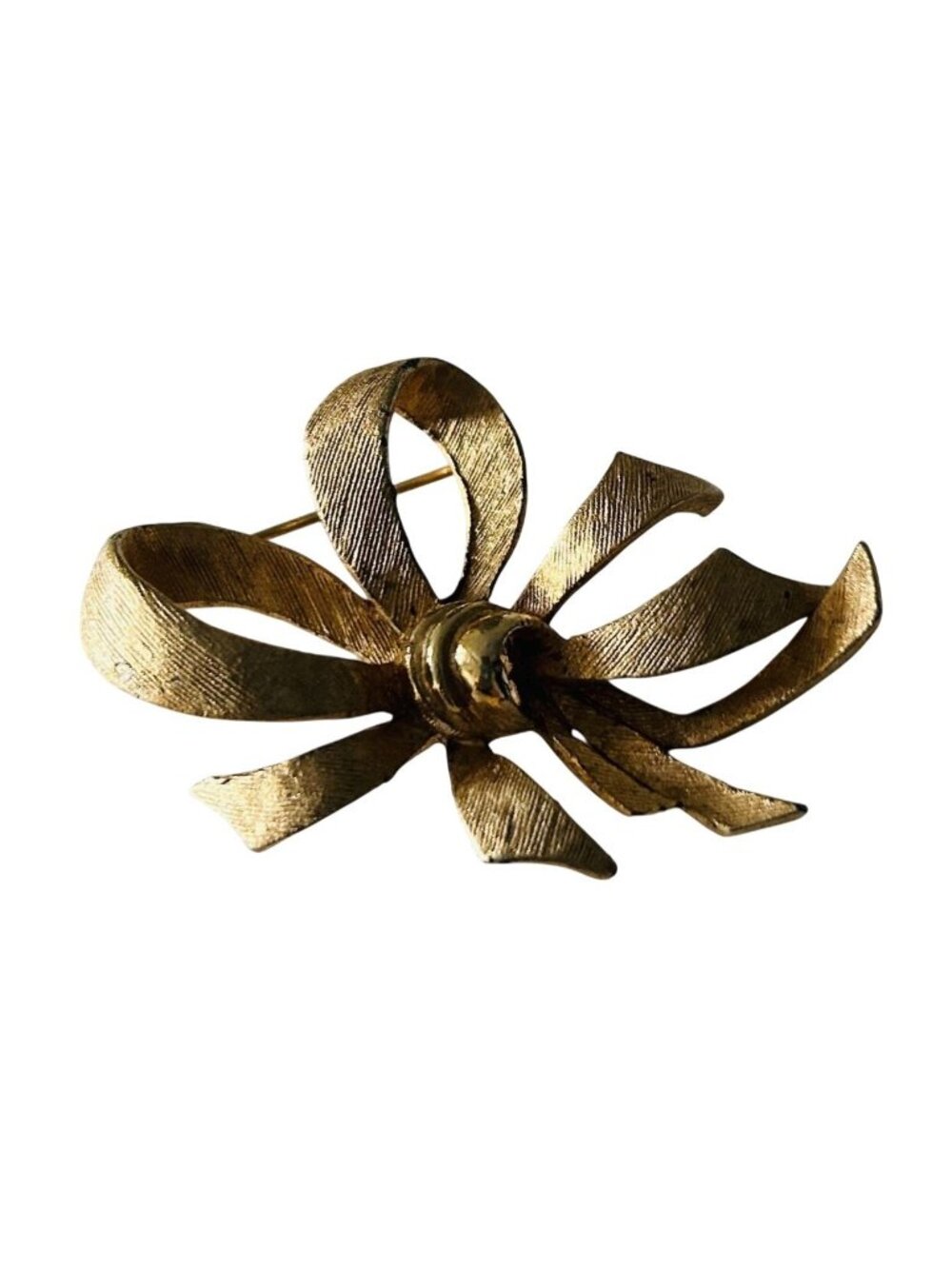 Vintage Hedy Signed Brushed Gold Bow Brooch Pin 2"
